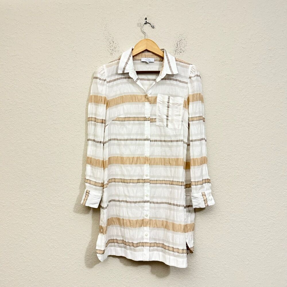 PEARL BY LELA ROSE Shirt Dress Multicolor Striped LS Sheer Retro
